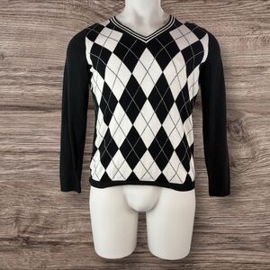 Brooks Brothers Sweater Men Large Black Argyle Pullover  V Neck Supima (211)